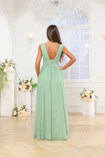 VGZ Women's Chiffon Bridesmaid Dresses V Neck Wedding Guest Dress with Slit Long A Line Formal Gown3