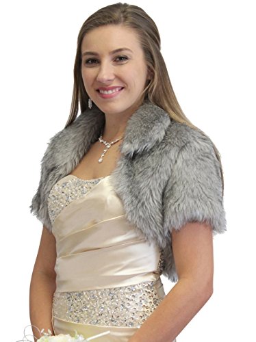 BRIDAL BRIDAL FAUX FUR BOLERO JACKET 680F-GRAY, BRIDAL BOLERO, BRIDAL FUR SHRUG-S
