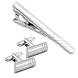 Zysta Klassisch Herren Krawattennadel Manschettenknöpfe Set Hochzeit Business Krawattenklammer Manschettenknopf Silber (#1)