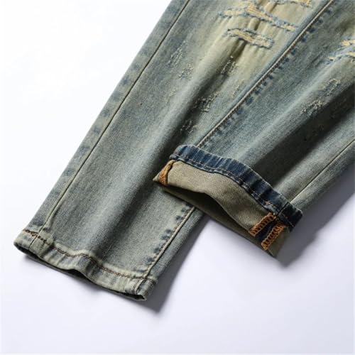 Men Spring Distressed Ripped Skinny Stretch Vintage Streetwear Patchwork Jeans4
