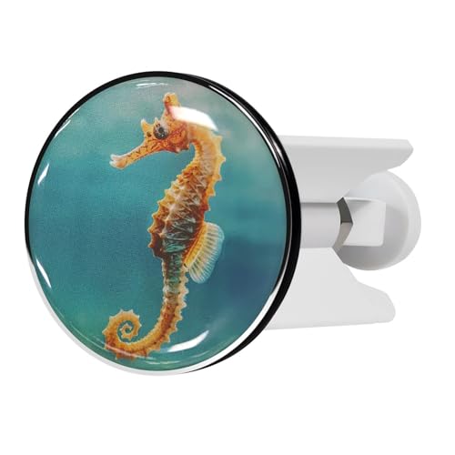 kurkip Universal Waschbeckenstöpsel 40mm Chrom Abflussstopfen - aus Messing, Einstellbare Gummi Stöpsel Waschbecken, Geeignet für Alle Waschbecken und Bidets, Rostfrei & Dicht - Weiß, Seepferdchen