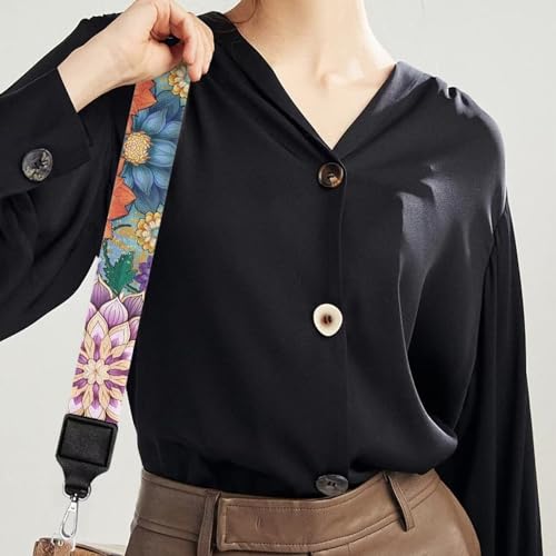 Image of Colorful Flower Wide Bag Straps Replacement Crossbody Bohemia Guitar Straps for Handbags /Purses /Messenger /Duffel Bags Backpack Straps Replacement Adjustable Length from 30 inch to 50.3 inch