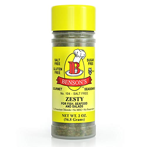 Bensons - Zesty Lemon and Herb Seasoning - Salt-Free, Sugar-Free, Gluten-Free, No MSG, No Preservatives, No Potassium Chloride - 11 Herbs, Spices and Vegetables Seasoning Blend 2 oz Bottle with Shaker Bensons - Zesty Lemon and Herb Seasoning - Salt-Free, Sugar-Free, Gluten-Free, No MSG, No Preservatives, No Potassium Chloride - 11 Herbs, Spices and Vegetables Seasoning Blend 2 oz Bottle with Shaker