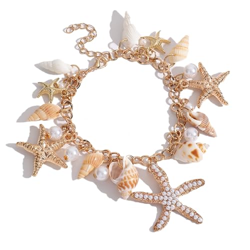 Artlunar Shell Starfish Bracelet Handmade Stretch Bracelets Conch Summer Beach Jewelry for Women