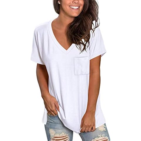 TODOLOR Womens T Shirts Short Sleeve V Neck Loose Summer Tees Basic Tops (X-Large, White) Cover
