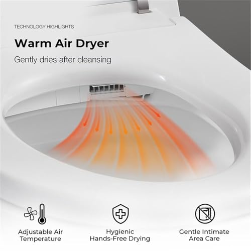 Sanitario inteligente Pemberly Row con bidet, doble descarga 1.28/0.92 GPF, tanque integrado, material cerámico, asiento calefactable, luz nocturna, control remoto, diseño compacto alargado, baño moderno miniatura 3