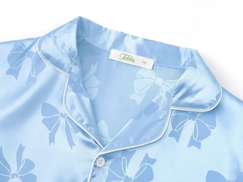 Tebbis Satin Pajamas for Girls-Cute Pink Silky Short-Sleeved Pants Set with Adorable Puppy Prints Size 6/7-162