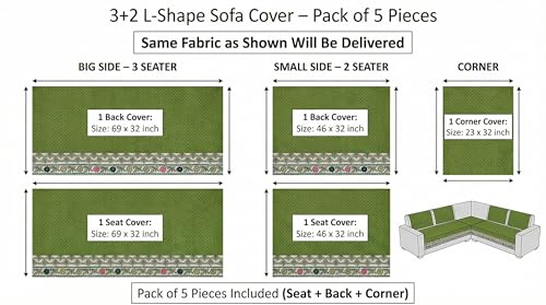 Image of Velvet L Shape 3+2 (5 Seater) Sofa Cover Fully Covered | Anti Skid Non Slip | Plain Green | Washable Furniture Protector