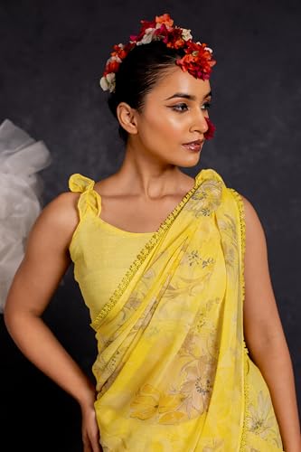 Image of MIRCHI FASHION Saree for Woman Georgette Floral and Leaf Printed | Elegant Farewell and Ceremonial Women's Sari with Blouse Piece