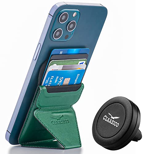Claasico Cell Phone Wallet With Magnetic Phone Stand - Phone Cardholder Securely Holds Phone For Landscape Or Portrait Mode/With Car Air Vent Attachment And Extra Magnetic Strips (Green) #TOP13