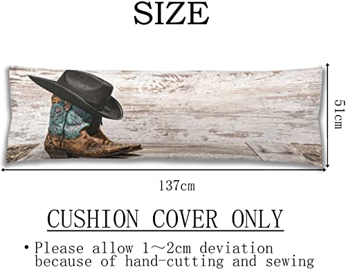 Western Country Body Pillow Cover Traditional Rodeo Cowboy Hat And Cowgirl Boots On Retro Wood Long Pillow Case Protector With Zipper Decorative Large Pillowcases Cushoned For Bed,Couch,Sofa 20"X54" #TOP4