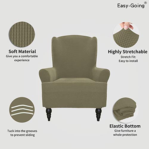 Image of Easy-Going Stretch Wingback Chair Sofa Slipcover Khaki