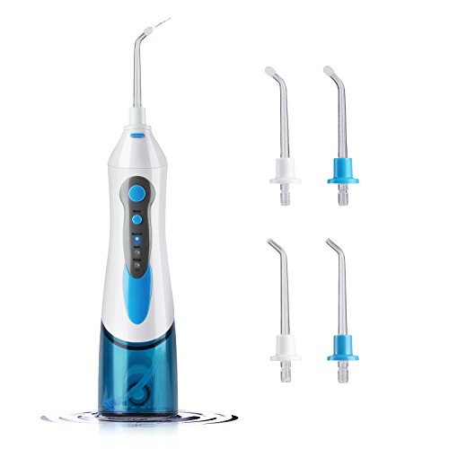 Electric Dental Water Flosser - Cordless Portable Oral Irrigator Rechargable with 3 Operation Modes and 4 Rotatable Jet Tips for Braces and Teeth Whitening
