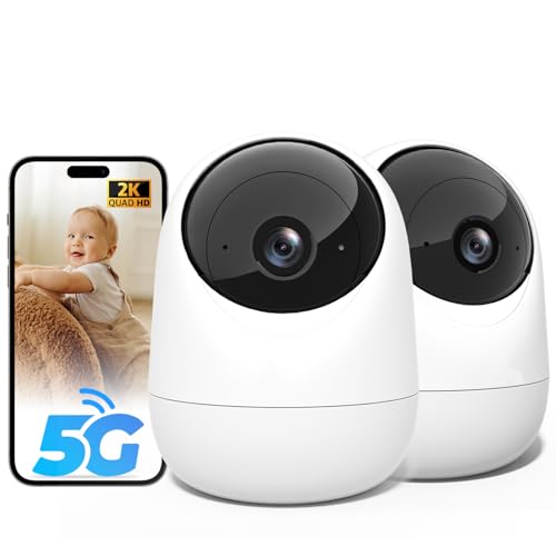 Image of Rraycom 2Pack 2K Security Camera Indoor 5G/2.4 GHz Wi-Fi, Baby Monitor Pet/Dog Camera 360-Degree for Home Security, Smart Motion Tracking, 24/7 Live View, Night Vision, Compatible with Alexa