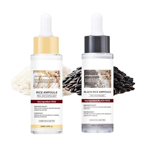 Pure Skin Peel Shot Glow Rice Ampoule Duo - Sanftes Reis Peeling Gesicht mit Schwarzer Reis und Weißer Reis für Porenreinigung,Feuchtigkeit Gesicht Serum für Strahlende Haut und Sanftes Peeling