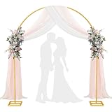 MsMk Arch Backdrop Stand，7ft x 8ft Heavy Duty Backdrop Stand, Gold Wedding Arch Stand Wedding Arch Frame with Base for Birthday Party Graduation Ceremony Decoration