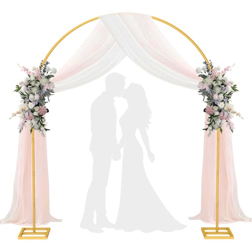 MsMk Arch Backdrop Stand，7ft x 8ft Heavy Duty Backdrop Stand, Gold Wedding Arch Stand Wedding Arch Frame with Base for Birthday Party Graduation Ceremony Decoration