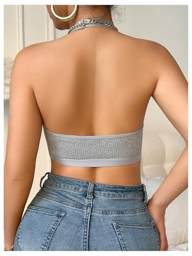 Image of SOLY HUX Bras for Women Halter Lace Front Closure Bralette | Wireless Bra, Deep V Neck, Triangle