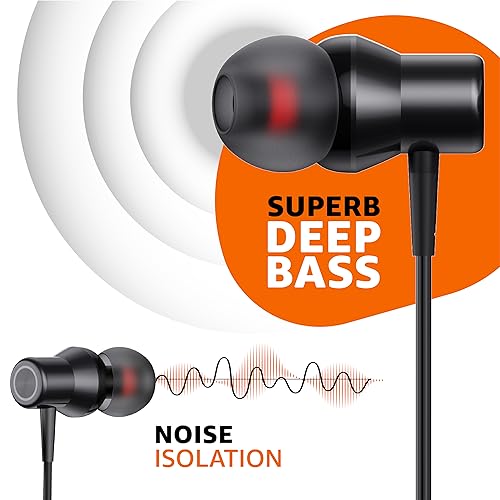 Image of (Refurbished) AmazonBasics EP2 in-Ear Type C Wired Earphones with Mic, Tangle Free 1.18 Metre Cable, Metallic Design, 10mm Drivers, in Line Mic & Volume Controller (Black)