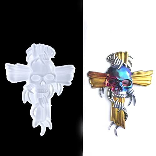 3D Skull Crossbones Resin Mold, Epoxy Resin Cross Mold Silicone Molds For Home Decoration Diy Making Soap Candles Halloween Gifts #TOP5