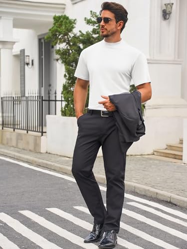 Mens Mock Turtleneck T Shirts Short Sleeve Cotton Basic Undershirt Relaxed Fit Lightweight Solid Pullover Tops4