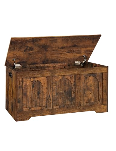 DINZI LVJ Storage Chest, 39.4” Wooden Toy Box with 2 Safety Hinges, Entryway Shoe Bench with Flip-Top, Sturdy Large Storage Trunk for Living Room, Bedroom, Playroom, Easy Assembly, Rustic Brown