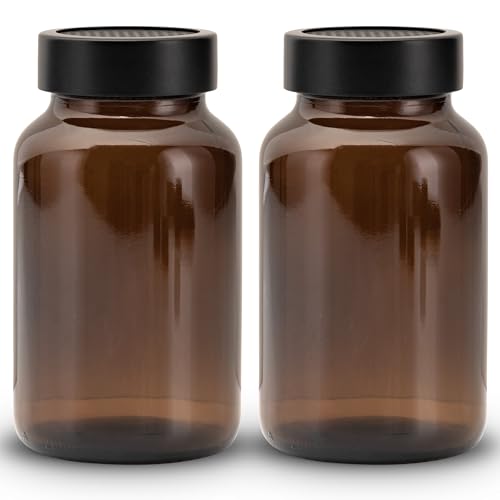 Koffs Design Spargitore per cacao e zucchero a velo in vetro ambrato con inserto in acciaio inox, dosatore di cacao, cannella e zucchero a polvere, 200 ml, spargitore in polvere bianco, 2 pezzi