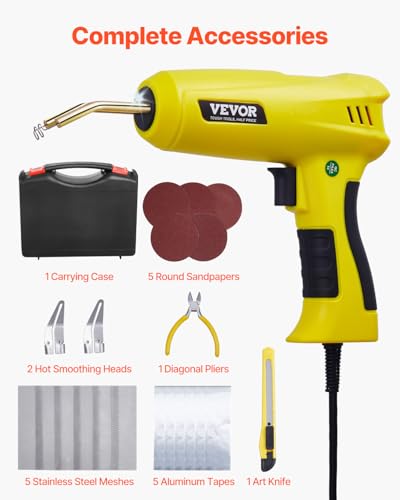 VEVOR Soudure Plastique, 220 W, Pistolet de Soudage Plastique 1200 Agrafes et 76 Tiges de Soudage, Kit Réparation Professionnel Pare-chocs Voiture Lumière LED, pour Kayak, Jouets, Fissure en Plastique