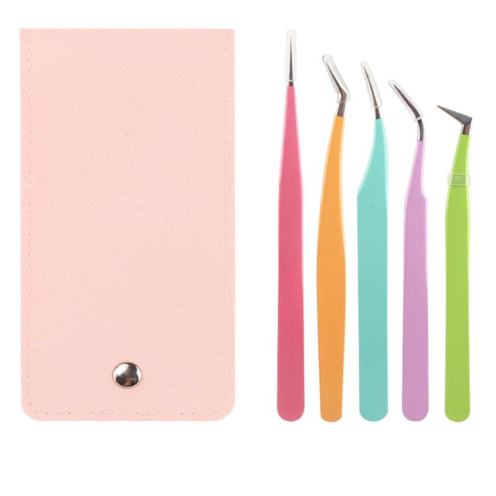 Aundhegrtt Volume Lash Tweezers for Extensions- Straight and Curved Eyelash Extension Tools(5pcs)