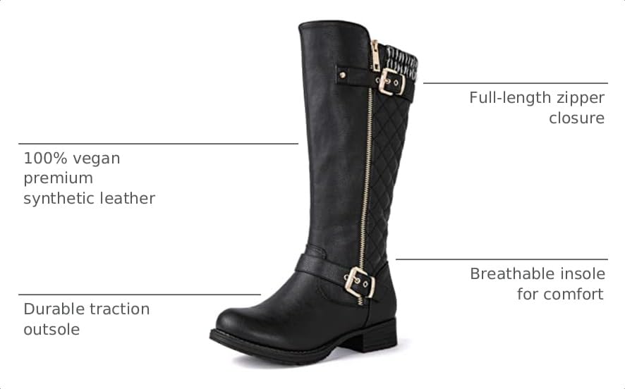 GLOBALWIN Women's Quilted Black Knee-High Fall Winter Fashion Riding Boots 8.5M - image 3