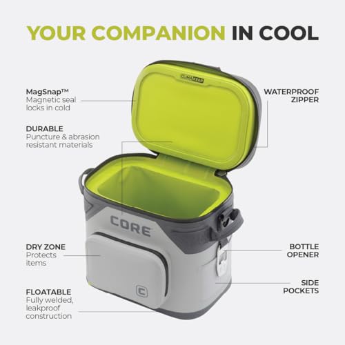Image of CORE Magnetic Leak Proof Soft Cooler with Waterproof Zipper | Insulated Bag Portable Ice Chest Box | Best Soft Cooler for Food & Beverages for Tailgating, Car Camping, Travel, and Family Beach Picnics