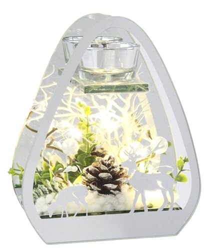 Teelichthalter aus Glas mit Kerze LED Licht Tannenzweigen Tannenbaum…