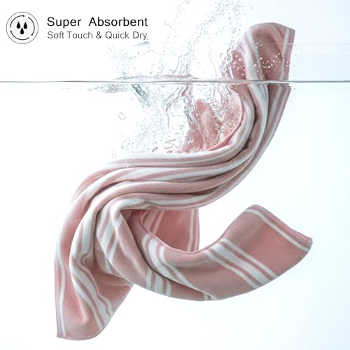 Image of Cortina Stripe Printed Towels for Bath (70 x 140 cm) 380 GSM Microfiber, Ultra Soft, Highly Absorbent & Quick Dry for Gym, Beach & Bathroom Towels for Men, Women & Kids (Pink Big Stripe)