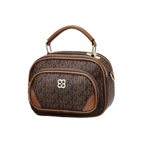 CORIOS Retro Bolso Bandolera para Mujer Bolsos de Hombro con Estampado de Letras PU Cuero Bolso de Mano Redonda Bolso Cruzados Elegante Tote para Trabajo Compras Citas Viajes Cartas de Café