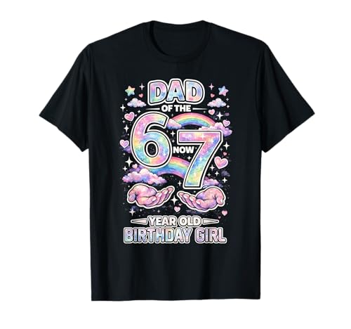 Dad 67 Meme Birthday 7 Years Old Watercolor Pastel Rainbow T-Shirt
