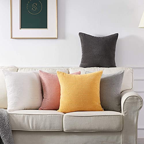 Topfinel Square Decorative Striped Corduroy Throw Pillow Covers Super Soft Cushion Covers For Couch Chair, Set Of 2, 18 X 18 Inch 45 X 45 Cm, White #TOP5