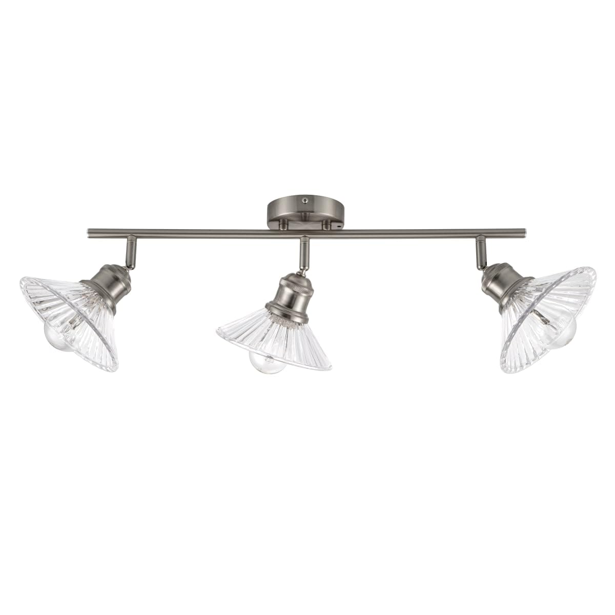 Cosylyte Silver Milan Bathroom 3 Light Modern Ribbed Glass Spotlight - Brushed Nickel Base, Ip44, 55X16x21cm, 3Xe27. Max. 15W Led (Bulb Not Included)
