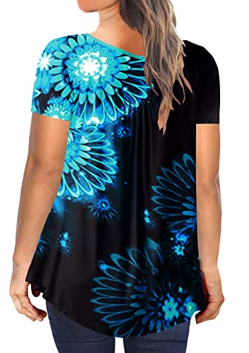 Ulovmi Plus Size Tunic Tops For Women Summer Blouses Casual Shirts Ruffle Flowy Short Sleeve Tshirts Dressy Oversized To Wear With Leggings Colorful Blue Flower Xl #TOP2