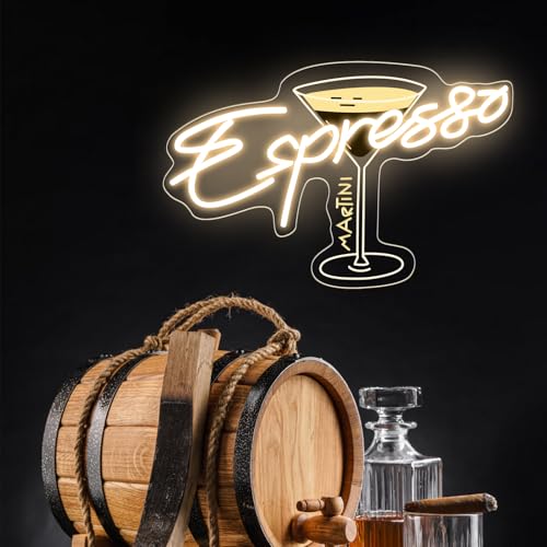 Image of Espresso Martini Neon Sign, Cocktail Club Tini Time LED Light | Martini Lover Gift USB Powered Dimmable Retro Espresso Neon Light, Retro Alcohol Gift, Bar Pub Home Decor 16.5 inchx11.6 inch