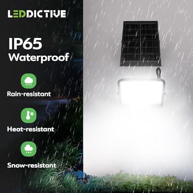 LED Solar Lights Outdoor 7000K, 3500LM Solar Powered Flood Lights with 3 Modes, Dusk to Dawn Outdoor Lighting with Remote, IP65 Waterproof, 16.4 Ft Cable for Yard Garage Porch