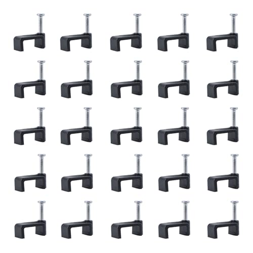 INCREWAY 200 clips de cable de 12 mm con clavos, clips de cable plano, grapas de cable, soporte de cables, gestión de cables, color negro