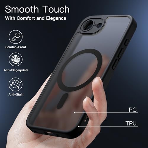 Image of JETech Magnetic Cover Case for iPhone 17e (2026) / iPhone 16e Compatible with MagSafe, Translucent Matte Back Slim Shockproof Phone Cover, 6.1-Inch Display (Black)