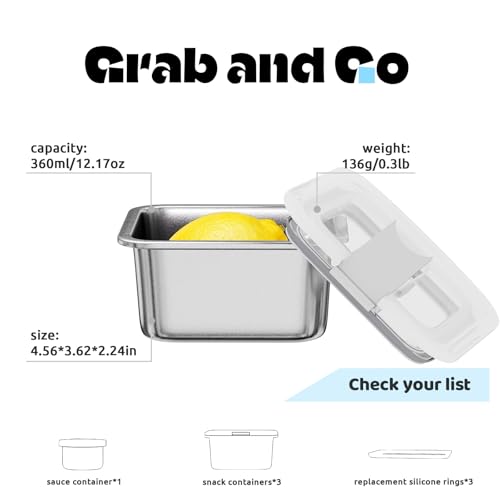 Image of Bakpoco Stainless Steel Snack Lunch Containers for Kids, 3 Packs 12 oz Leak-Proof Lunch Box Containers, Microwave-Safe, Convenient Metal Small Food Storage Container with Lid for School, Work