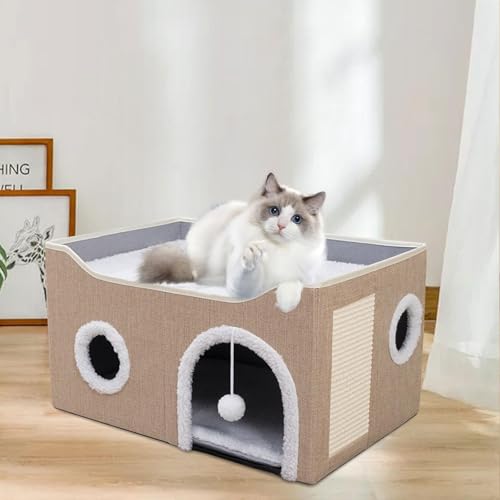 Coussin réversible pour chat avec cabane rigide en MDF couleur kaki tendance