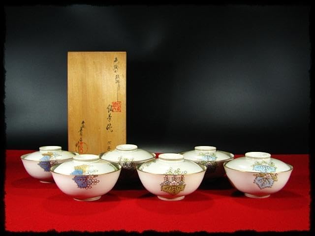 【未使用．美品】清水焼き　 蓋茶碗　蓋付き碗　飯碗　茶碗 色絵 五客 和食器 未使用．美品】清水焼き 蓋茶碗 蓋付き碗 飯碗 茶碗 色絵 五客 和食器