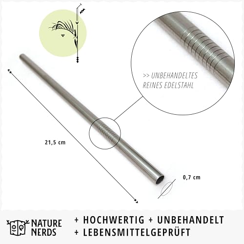 Foto von Nature Nerds - wiederverwendbare Edelstahl Trinkhalme (10 Stück + Reinigungsbürste) Strohhalme, Trinkröhrchen - plastikfrei verpackt - (gerade)