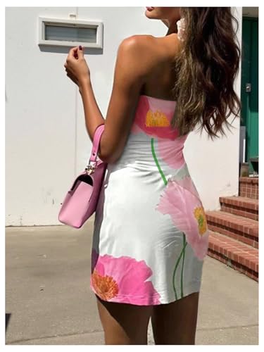 Image of WDIRARA Women's Floral Print Mini Tube Dress Summer Strapless Sleeveless Bodycon Dresses