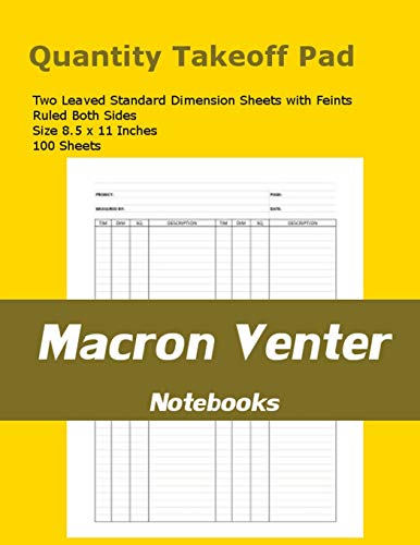 Quantity Survey Takeoff Pad / Measurements Notebook: 100 Standard Dimension Sheets with Feint and Margins – Ruled Both Sides (Two-Leaved Page Format)