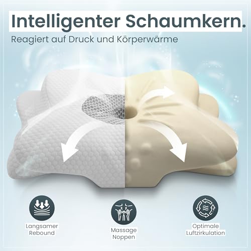 Orthopädisches Nackenstützkissen bei Nackenschmerzen aus hochwertigem Memory Foam - Ergonomisches Nackenkissen - Kopfkissen für Seiten-, Rücken- & Bauchschläfer - waschbarer Bezug bei 40°C