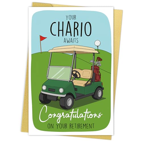 Serzhiho Funny Golf Retirement Card-Your Chariot Awaits- Happy Retirement Card for Men Women Golf Lover or Friends, Congrats Farewell Gift